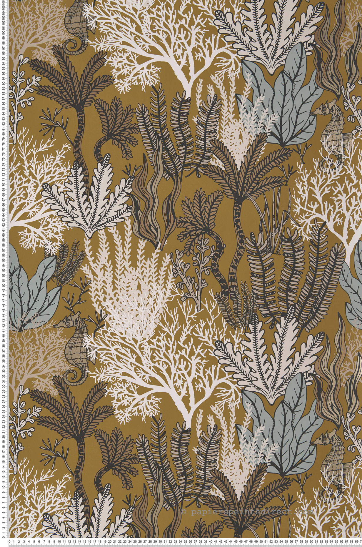 Papier peint Fond marin Posidonie moutarde - Orphée de Casamance | Réf. CAS-74700304