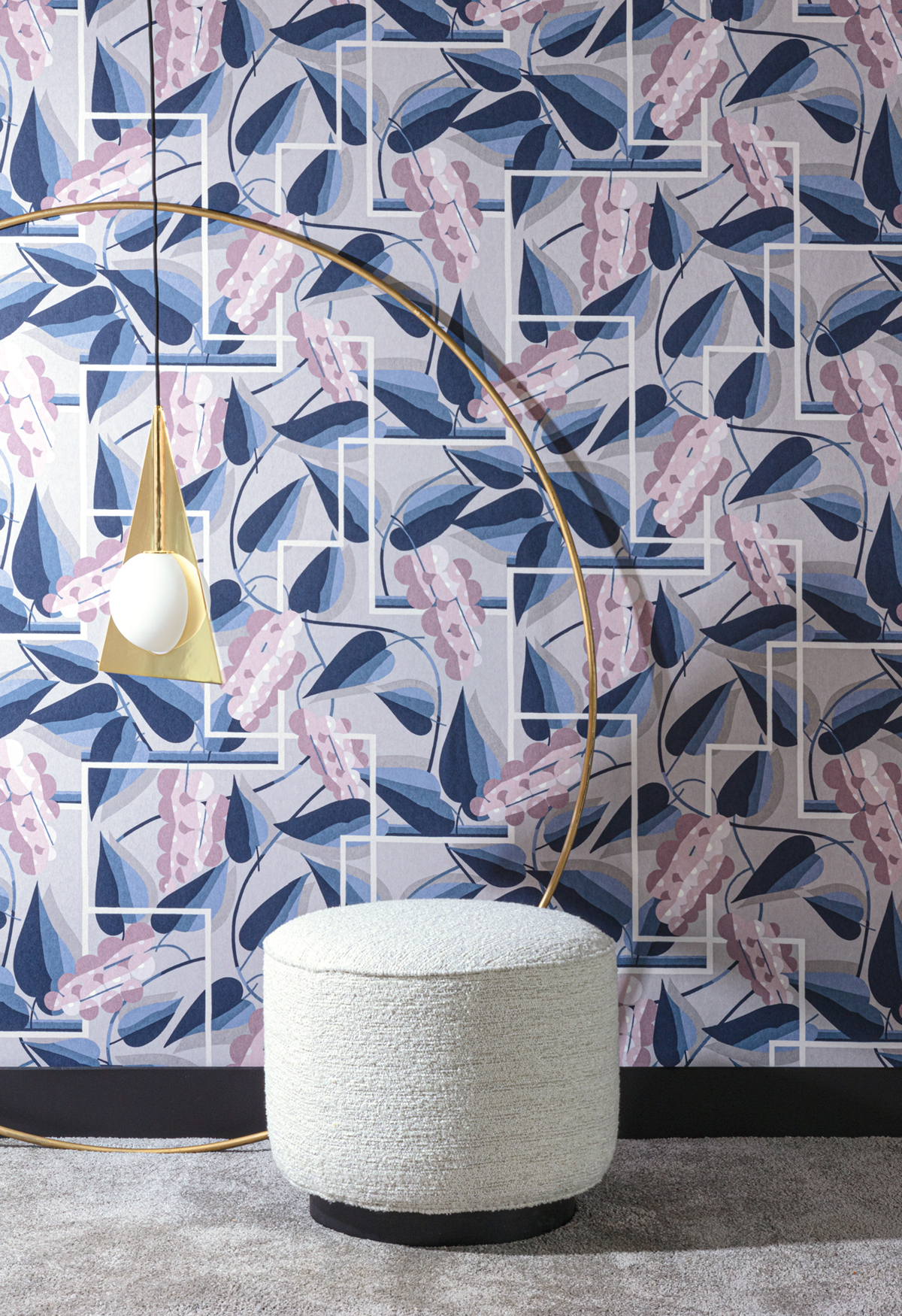 Papier peint Raisin Graphique Henry rose bleu - Folies de Masureel | Réf. MAS-FOL303