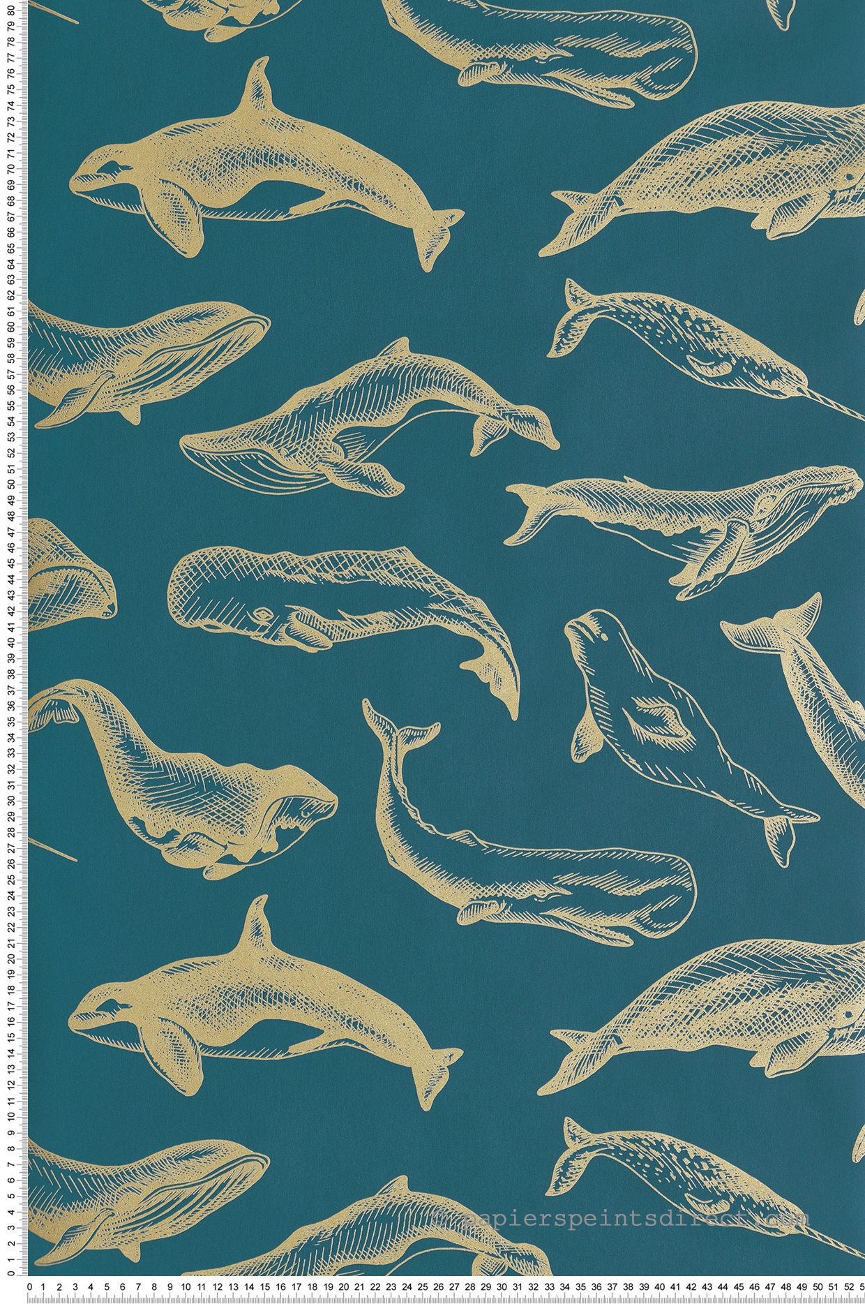 Papier peint Baleine Whale Done bleu et doré - Sea You Soon de Casélio | Réf. SYO102796203