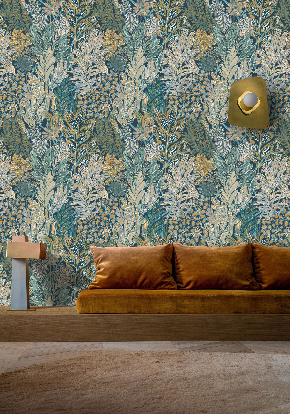Papier peint Jungle Borromée Marine Ocre - Jardin Félicia de Casamance | Réf. CAS-A74320324