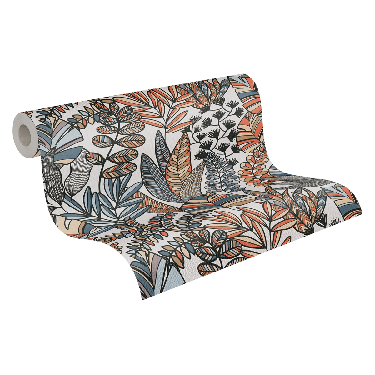 Papier peint Feuillage Arty bleu orange - Antigua d'A.S. Création AMB2 | Réf. SP15948