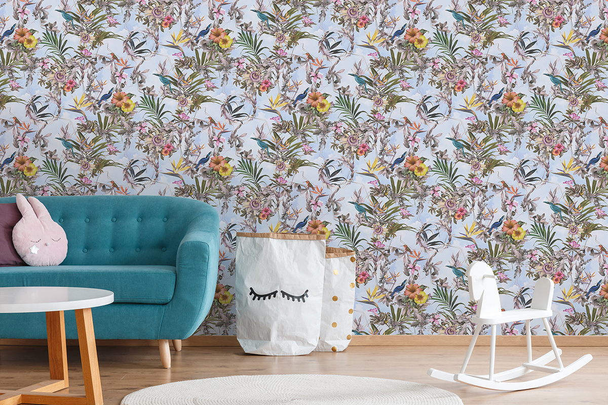 Papier peint Oiseau du Paradis bleu ciel - Dream Flowery de Architects Paper | Réf. 38178-4