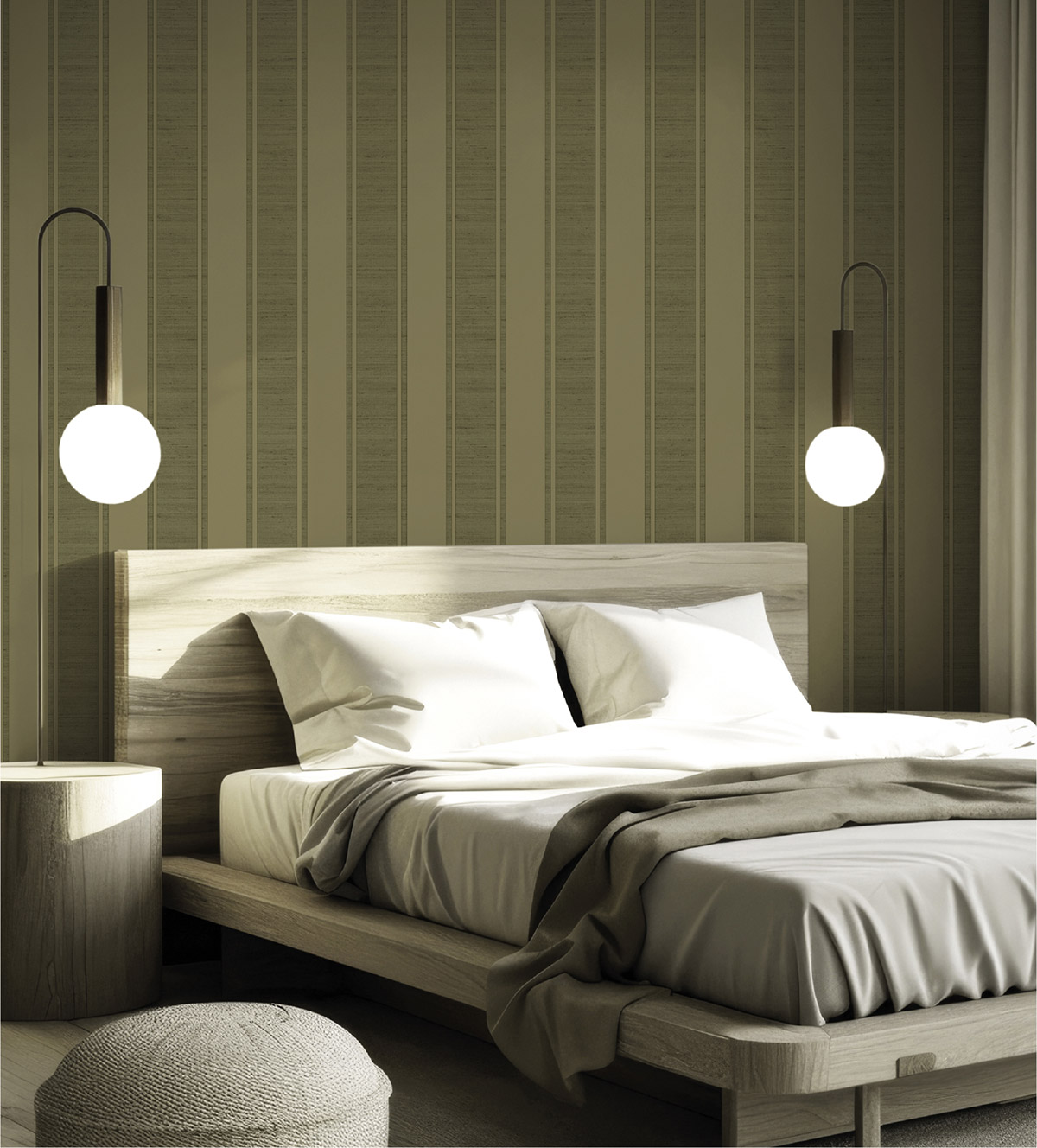Papier peint Rayure Vintage Texturé vert olive - Opera de Montecolino | Réf. MC-OP33365