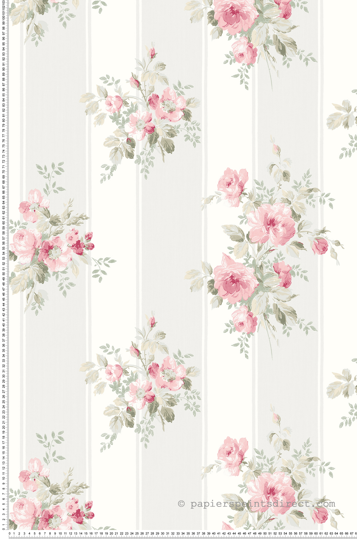 Papier peint Classique Rayures Bouquets rose - Alice et Rose de Lutèce | Réf. LTC-VI80901