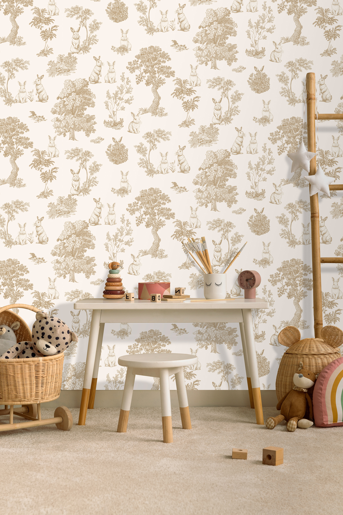 Papier peint Enfant Toile de Jouy Lapin beige - Sweet Dreams d'Ugépa | Réf. UGP-N07107