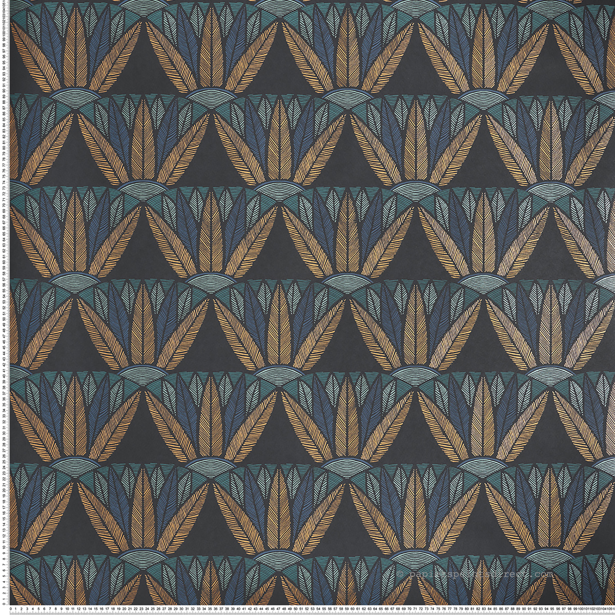 Papier peint Palmette Castalia noir topaze bleu orange - Bord Du Nil de Casamance | Réf. CAS-76162038