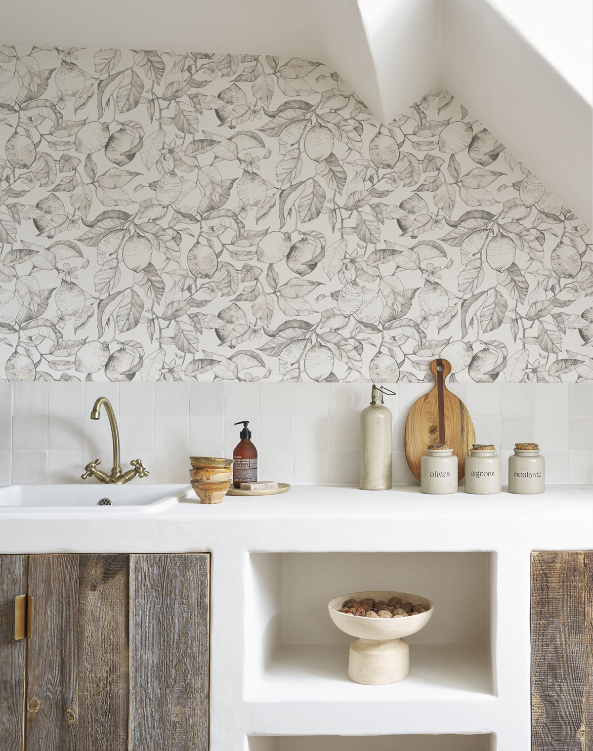 Papier peint Citronnier Contemporain gris fusain blanc - Soliflore de Casadéco | Réf. SOLI200270900