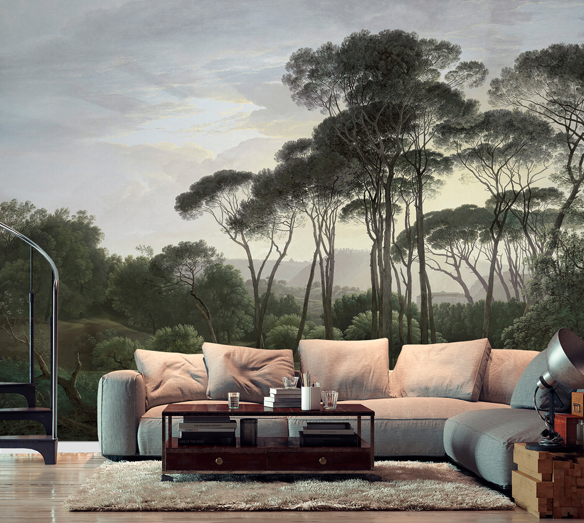 Papier peint panoramique Arbre Umbrella vert froid - Panorama 2 de Lutèce | Réf. LTC-PAN1512C