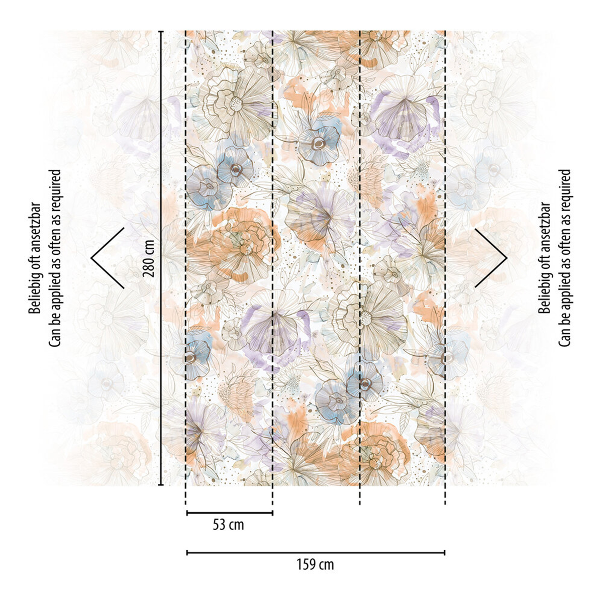 Papier peint panoramique Fleur Éclat Aquarelle multicouleurs orange - Aquarell Dreams d'A.S. Création AMB5| Réf. AS-396942