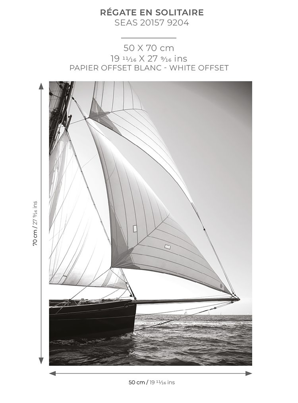 Affiche Voilier Regate Solitaire 50x70 noir et blanc - Seaside de Casadéco AMB7 | Réf. SEAS201579204
