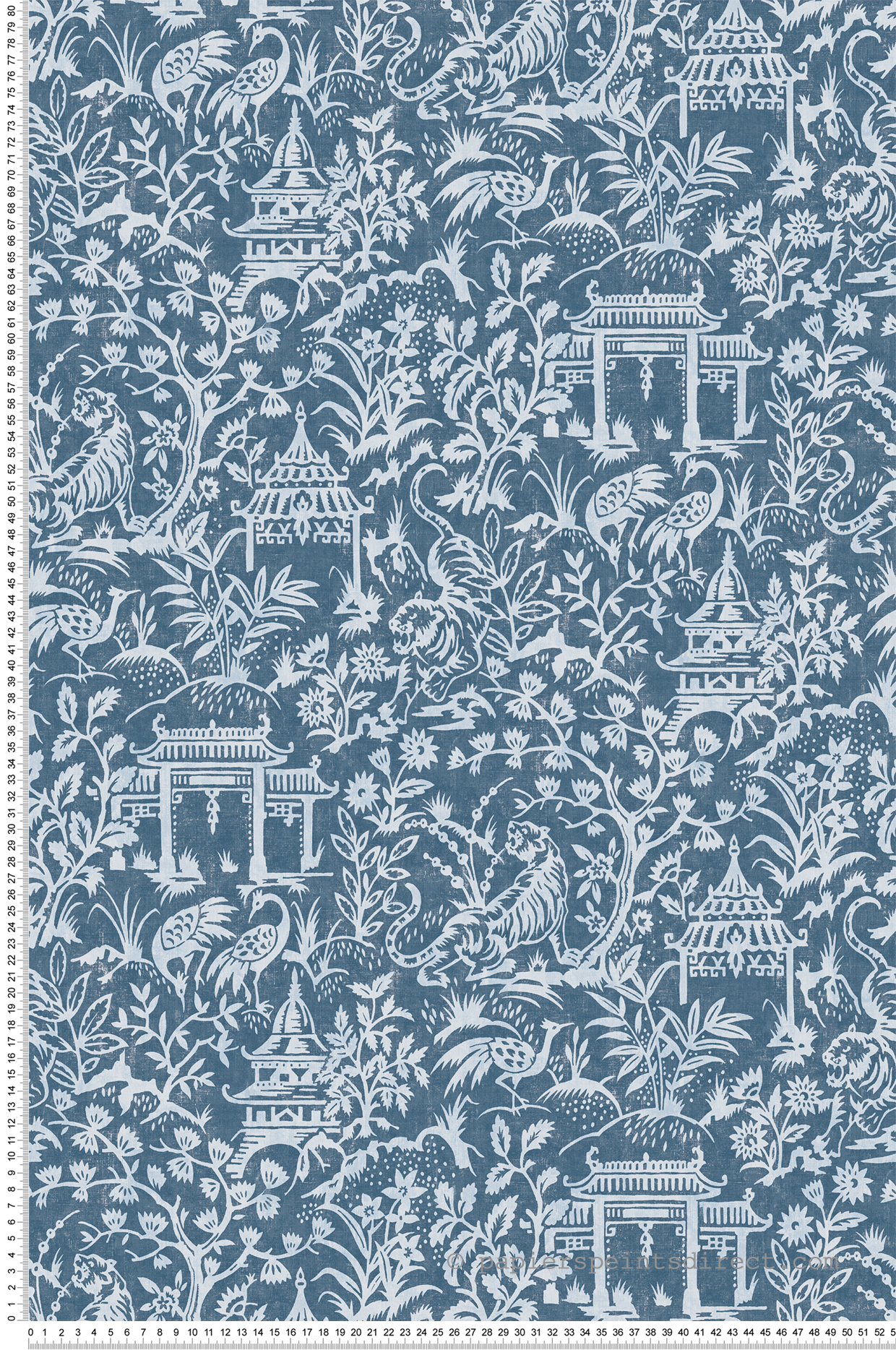 Papier peint Toile De Jouy Japonais bleu jean - Jardin Secret de Lutèce | Réf. LTC-G78508
