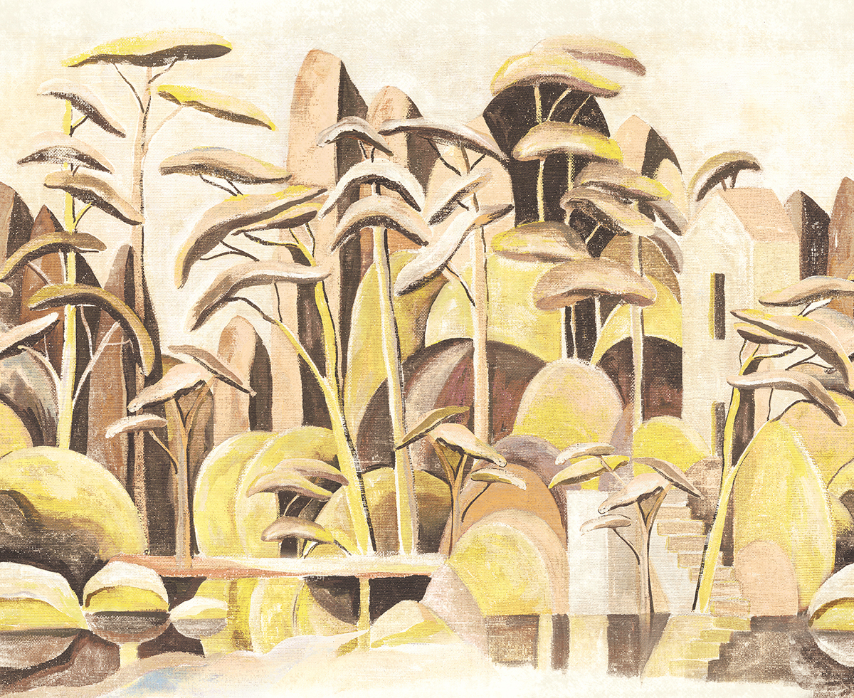 Papier peint panoramique Arbre Stylisé Cerreto vert citron - A, B et C H260 - Wall Designs IV de Masureel | Réf. MAS-DG4ILA303X-260