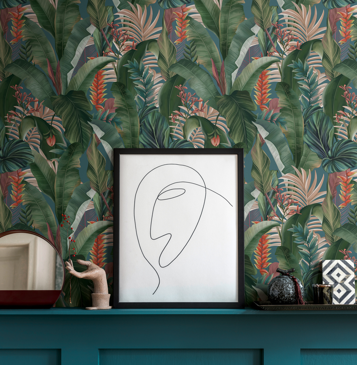 Papier peint Palme Exotique bleu canard vert - Drawn Into Nature de Livingwalls AMB2| Réf. 39435-2
