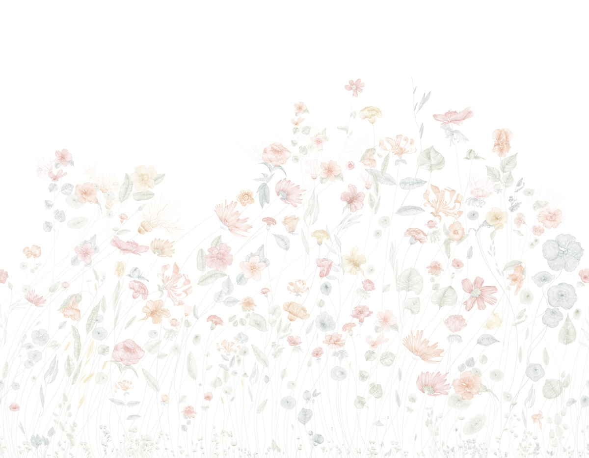 Papier peint panoramique Fleurs Prairie Pastel A+B+C - 1/2/3/4/5/6/7/8/9 - Isidore Leroy