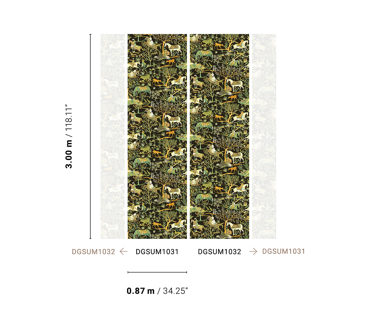 Papier peint panoramique Chevaux Cachemire Marwari vert - A H300 - Summer de Masureel AMBR | Réf. MAS-DGSUM1031