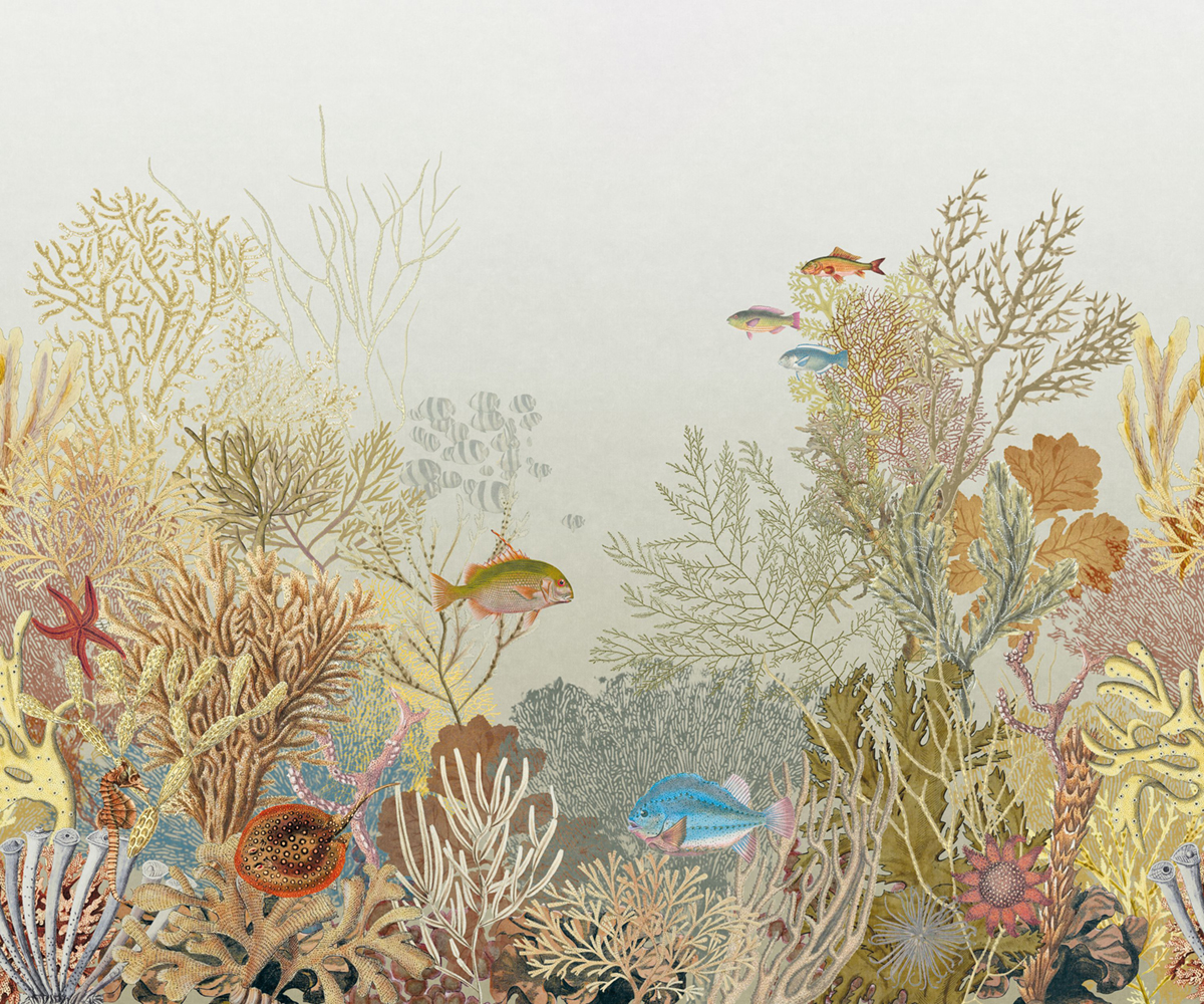 Papier peint panoramique Poisson Marin Aquarium S vert de gris 300X250 - Seaside de Casadéco | Réf. SEAS201540307