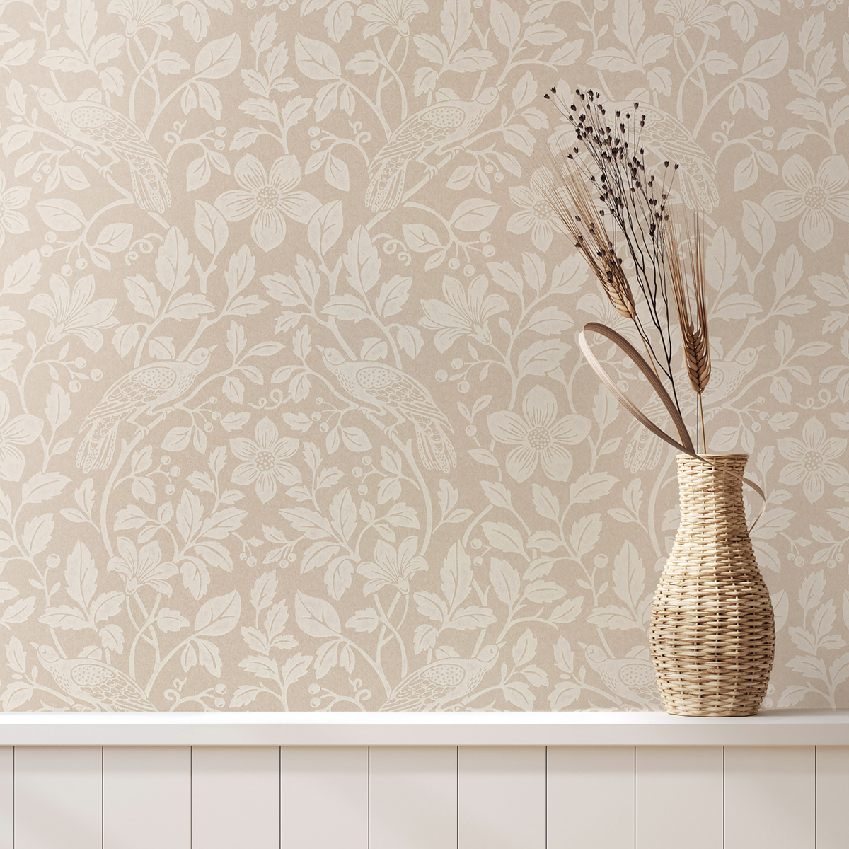 Papier peint Oiseau Floral Marlow beige - Beaux Arts de Lutèce AMB1| Réf. LTC-M1817