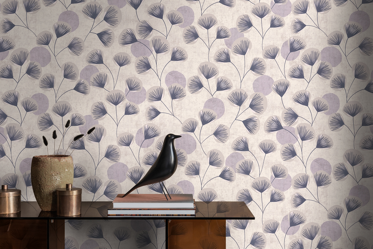 Papier peint Végétal Rétro Aster gris lavande - Nordic Feeling d'A.S. Création AMB2 | Réf. AS-791512