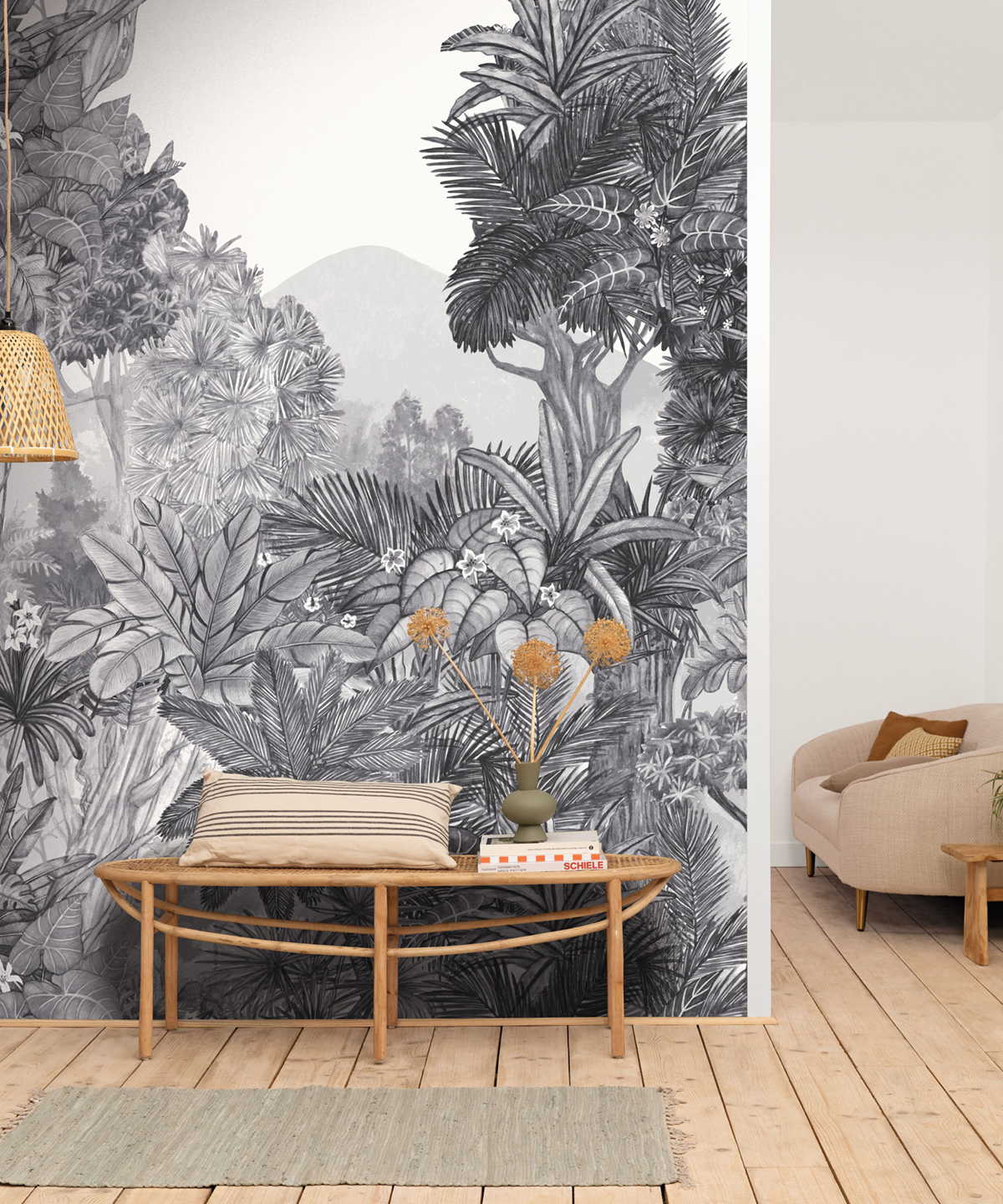 Papier peint panoramique Palmiers Secret Landscape noir blanc L 250X250 - Pimp My Wall de Casélio | Réf. PMW104859206