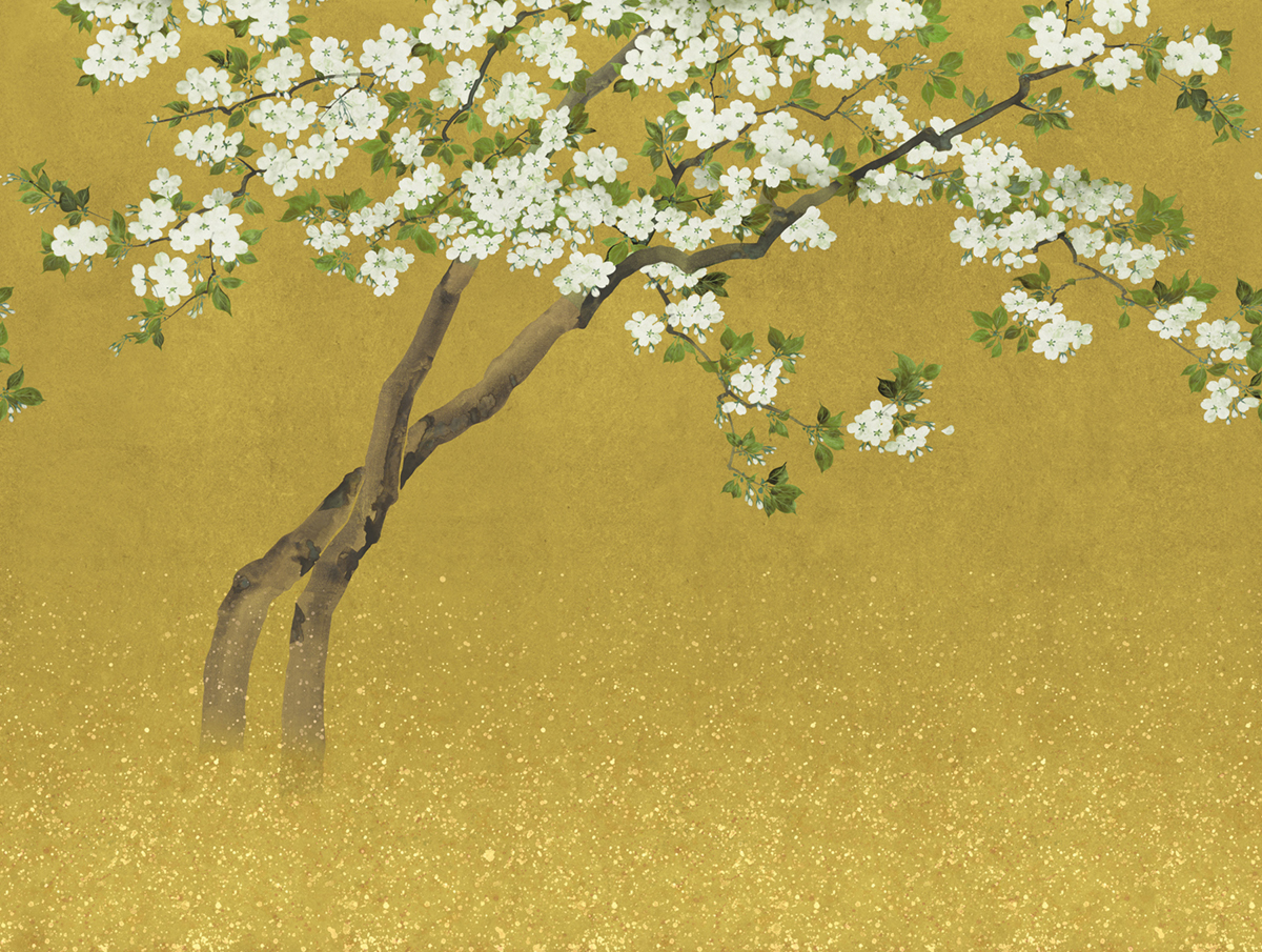 Papier peint panoramique Fleur de Cerisier Nana moutarde - Panorama 2 de Lutèce | Réf. LTC-PAN1542C