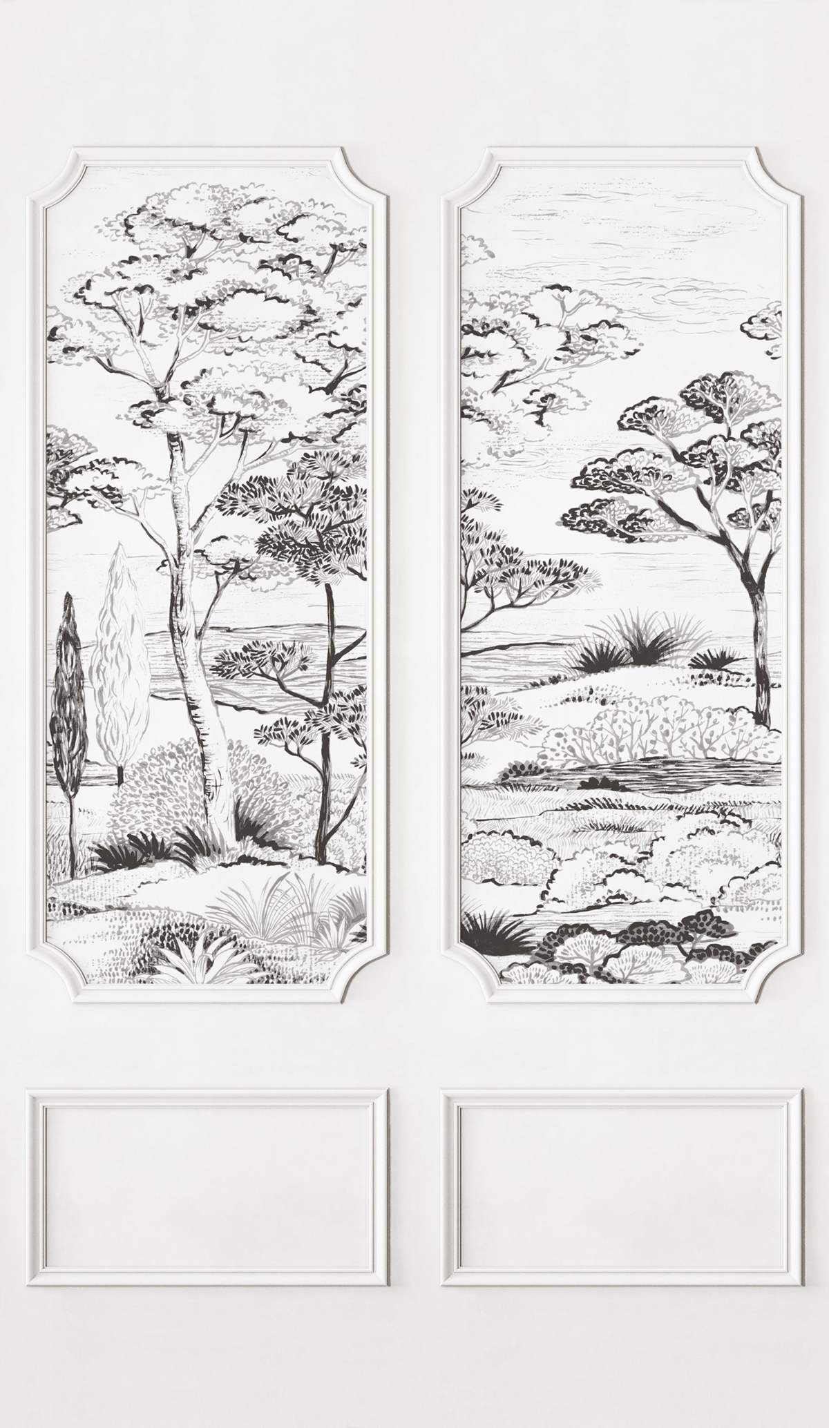 Papier peint panoramique Moulure Cadre Estival noir fusain - Moulures & Co de Casadéco | Réf. MOCO201409013