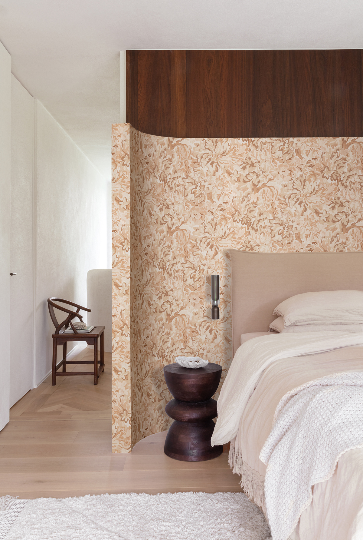 Papier peint Feuillage Graphique Idilia pêche métallisé - Rhapsody de Masureel | Réf. MAS-RHA005