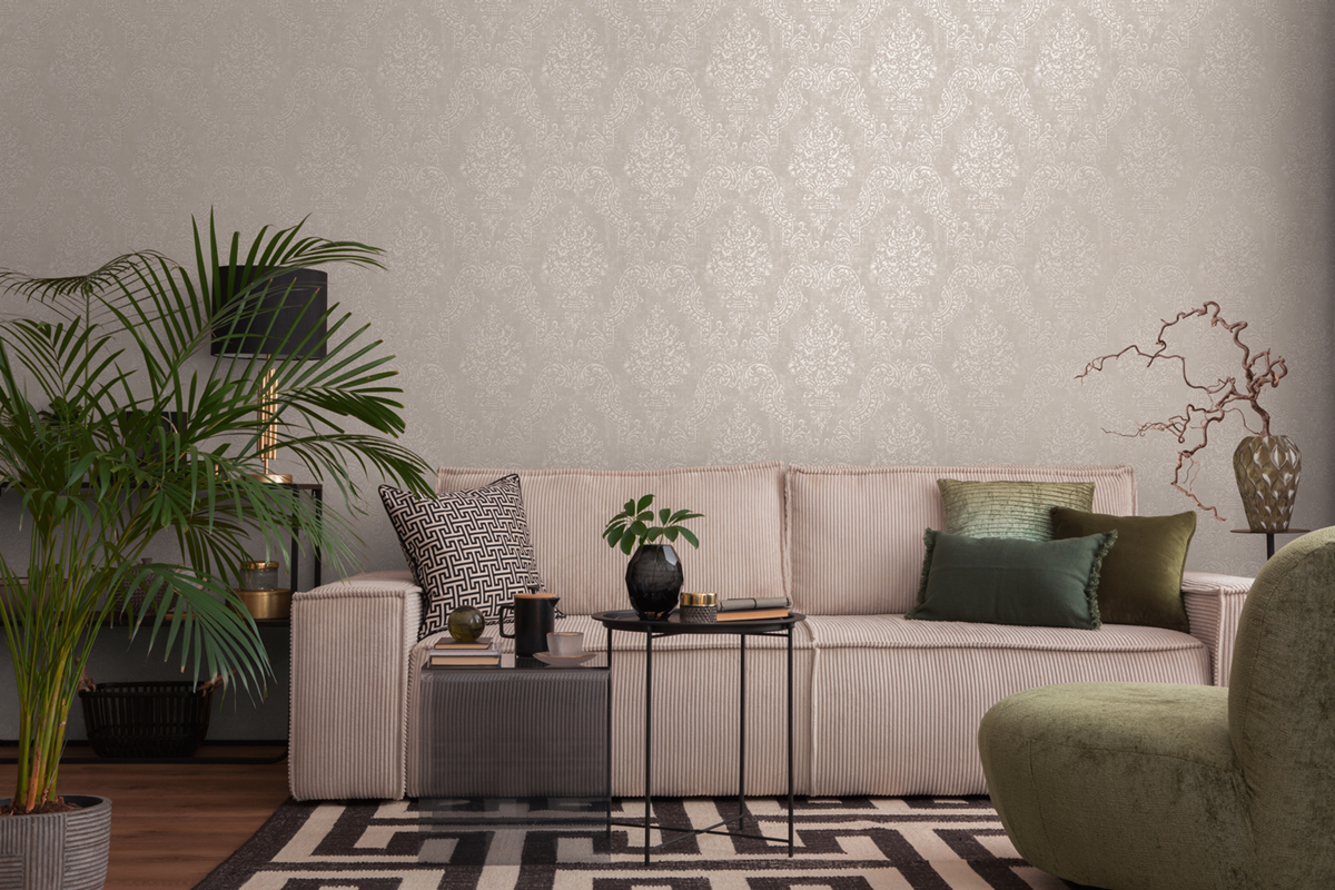 Papier peint Médaillon Baroque gris souris argenté - Pure Elegance d'A.S. Création AMB2 | Réf. AS-397656