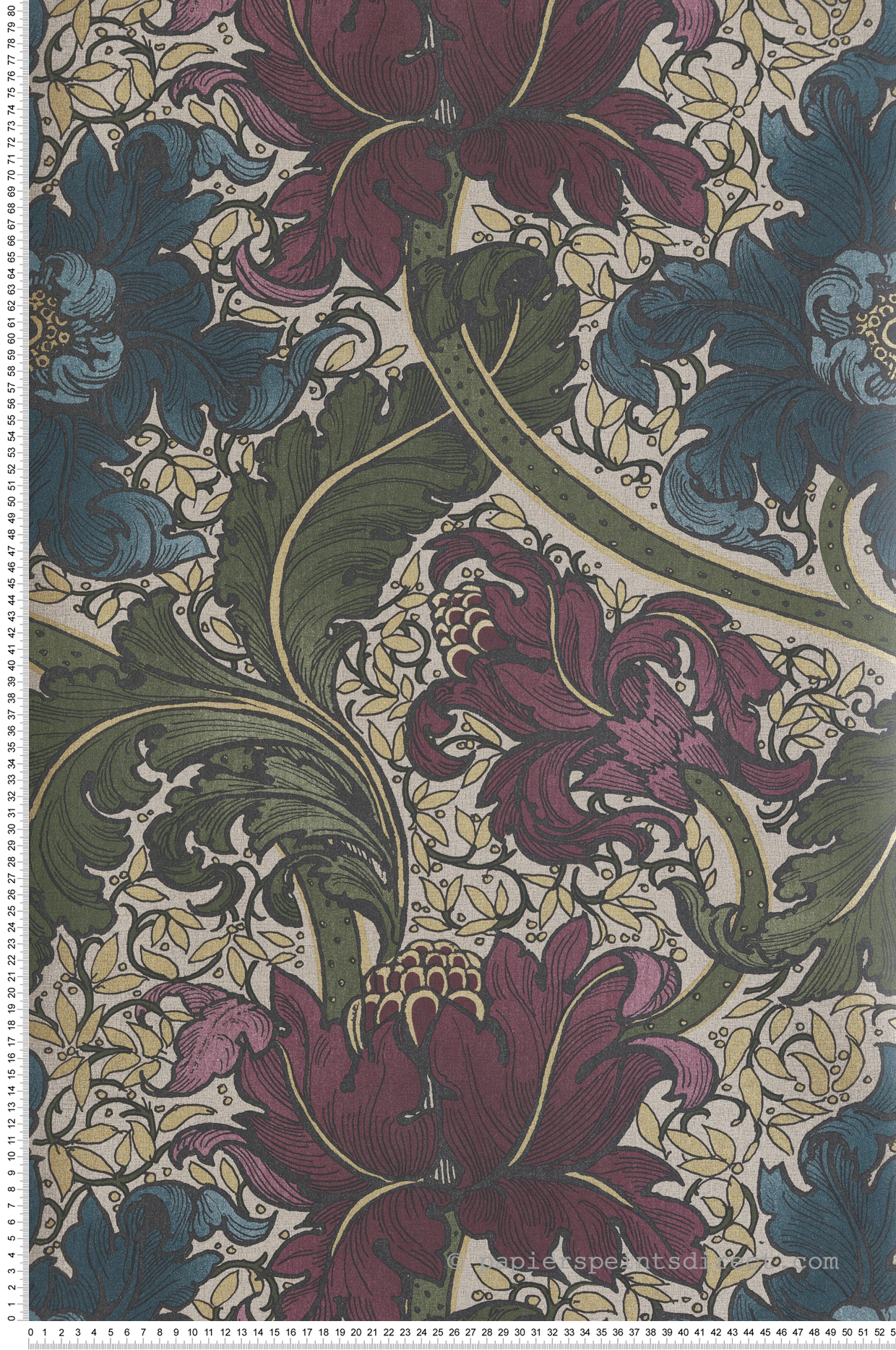 Papier peint Fleur Renaissance Baroque prune bleu pétrole - The Wall Llewelyn-Bowen de Lutèce | Réf. LTC-LB25142