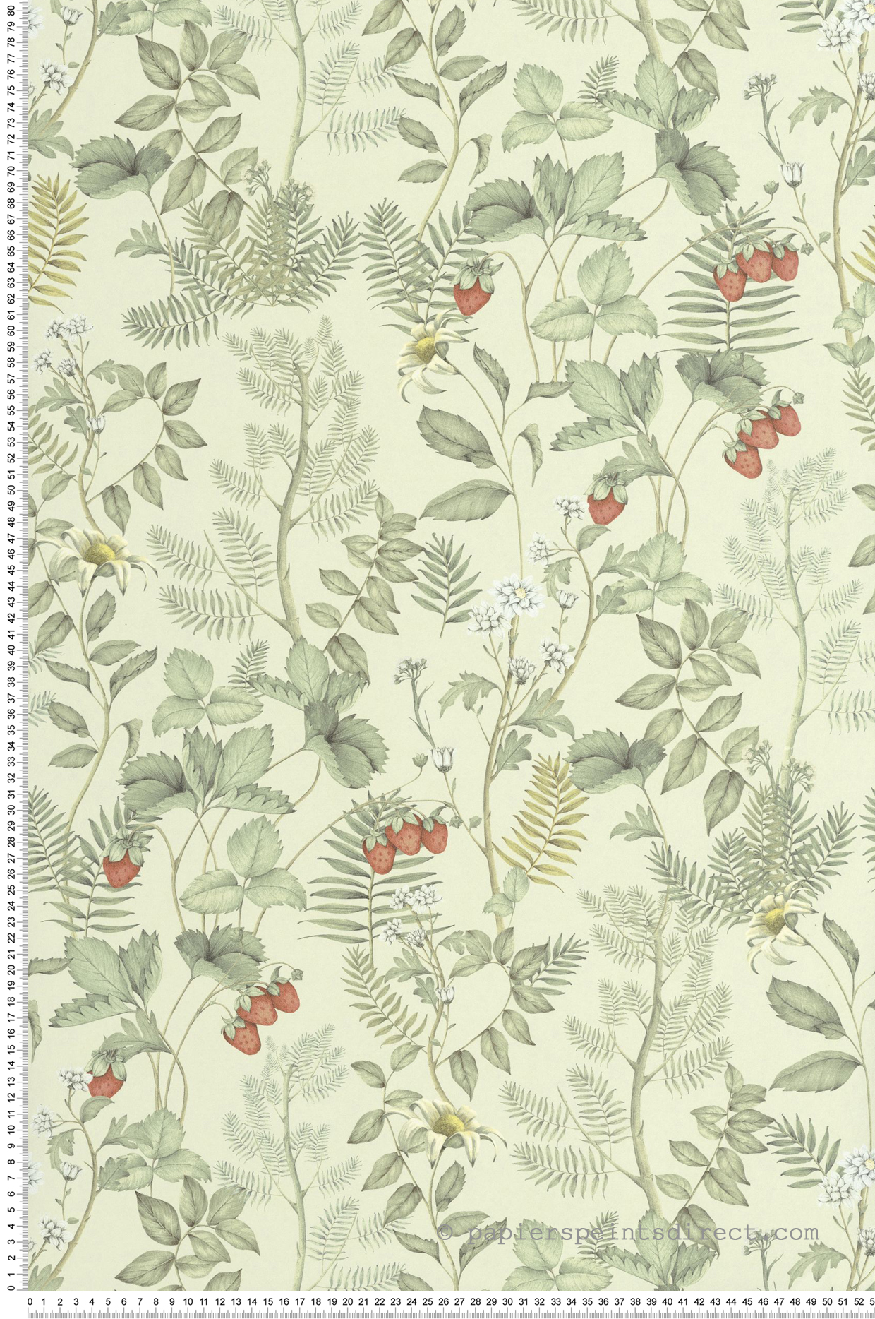 Papier peint Fraisier Strawberry Field vert amande - Heritage de Casadéco | Réf. HETA201217362