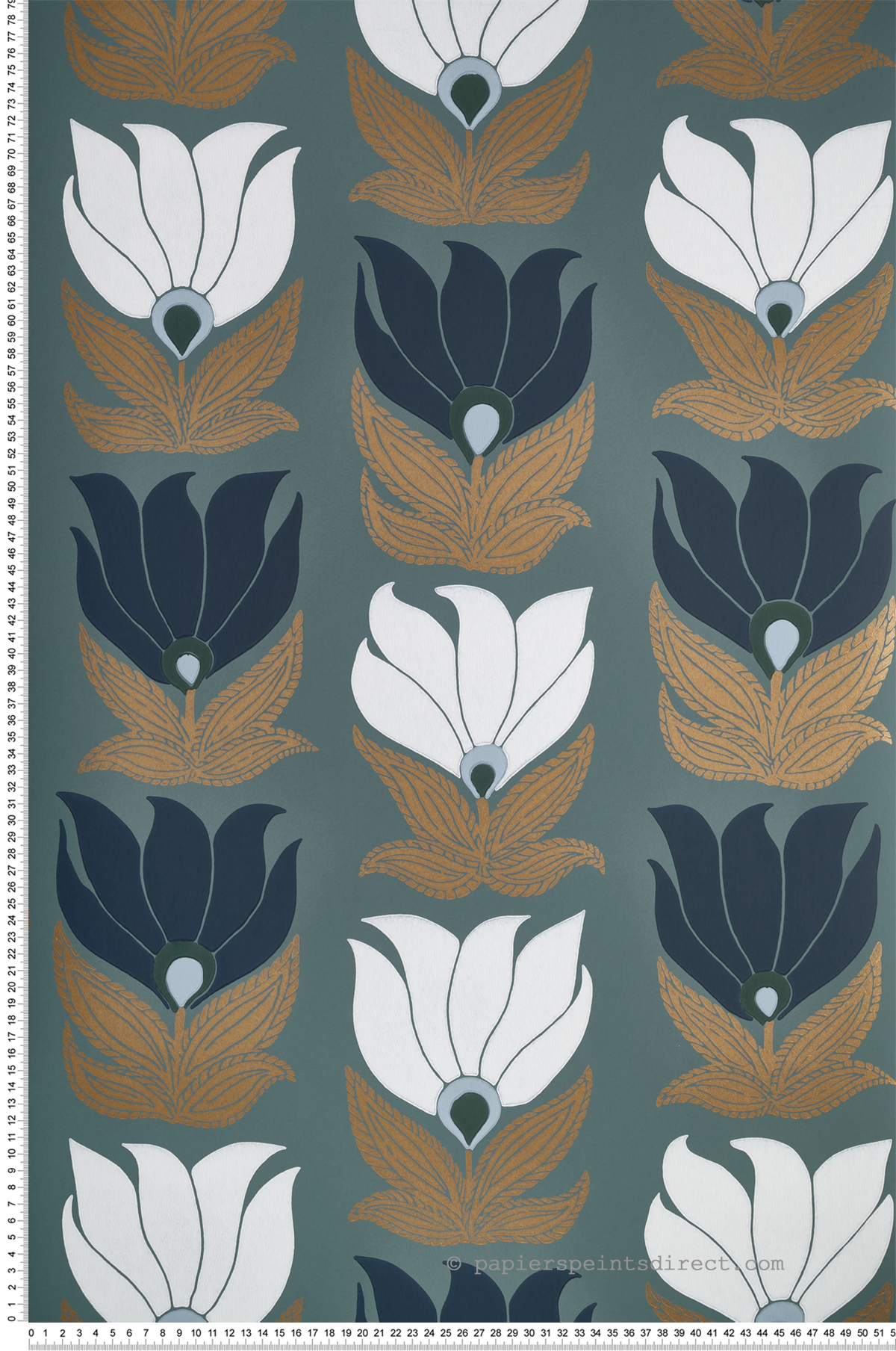 Papier peint Fleur Graphique Dauphine vert de gris doré - Square Jasmin de Casamance | Réf. CAS-75690814