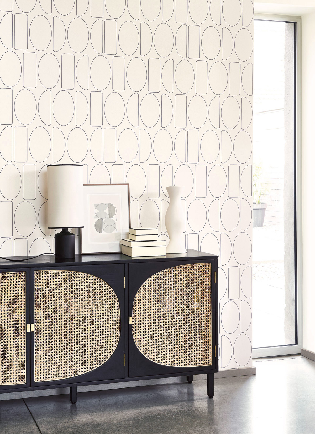 Papier peint Forme Légèreté Arrondie noir écru - Alchimie de Casadéco | Réf. ALMI89921924