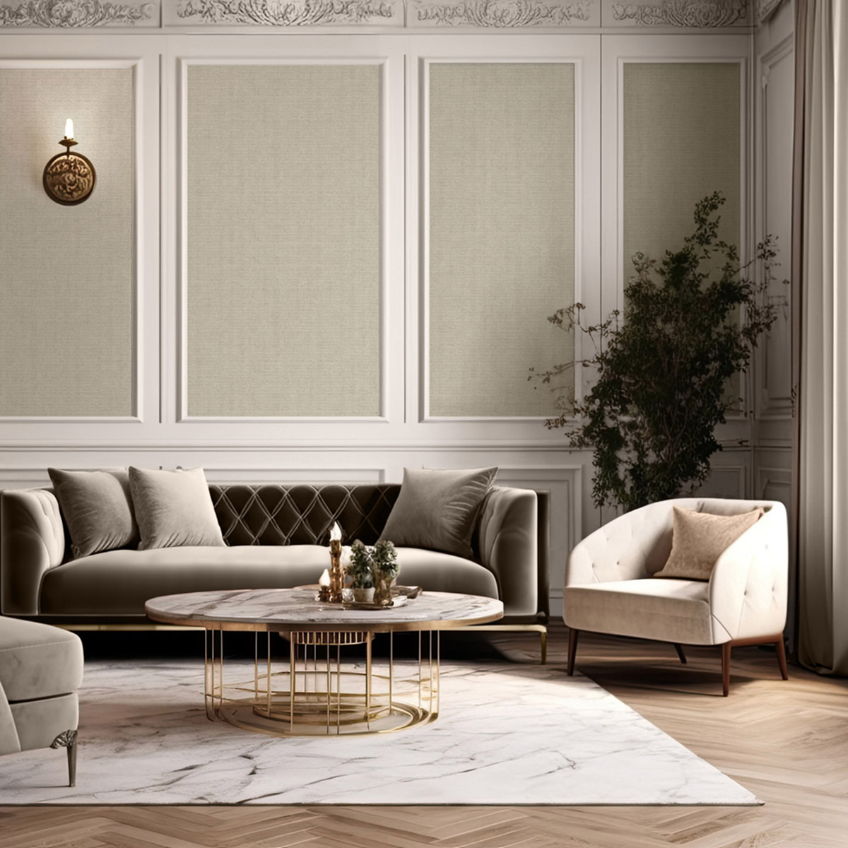 Papier Peint Faux uni Textile Paillettes sable doré - Venezia d'Ugépa AMB2| Réf. UGP-M67328