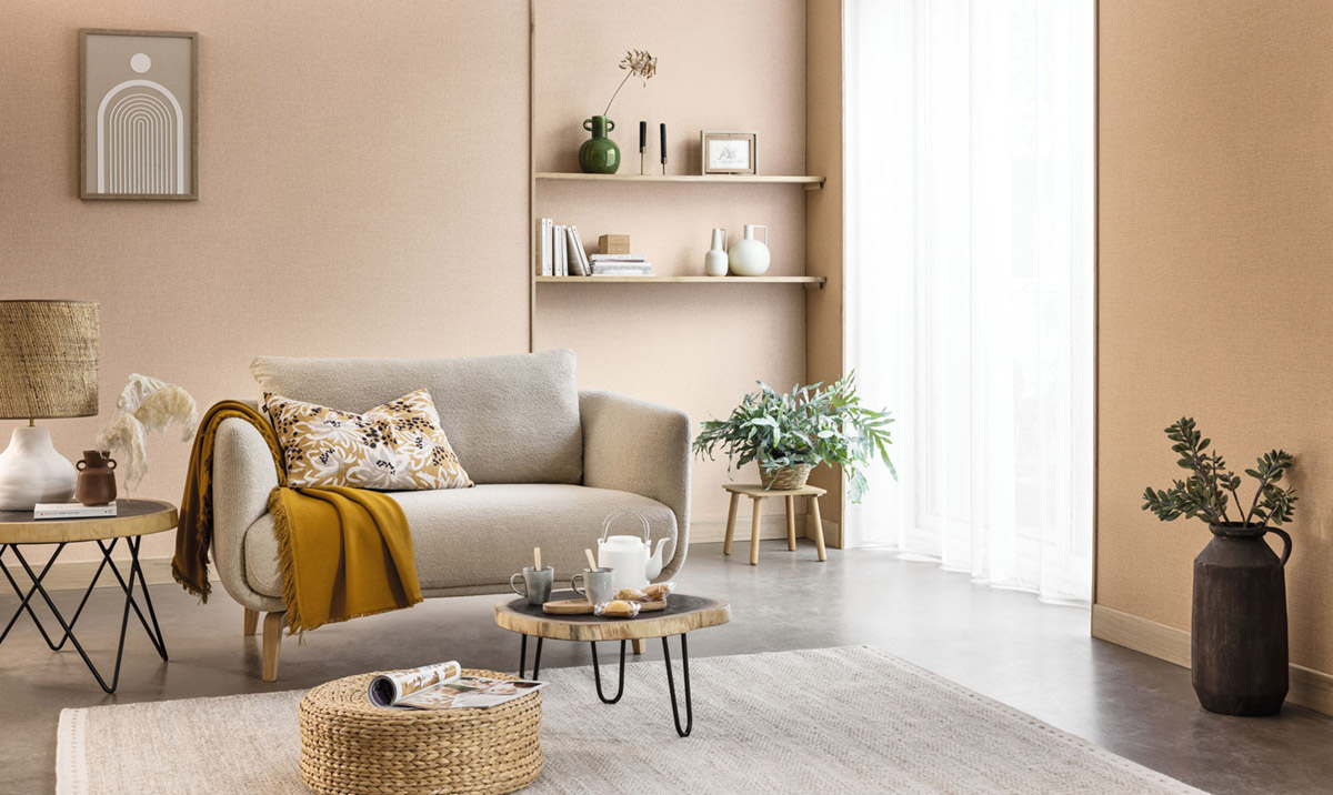 Papier peint Effet Toile de Jute miel - Reliefs de Casélio | Réf. RLF104011389