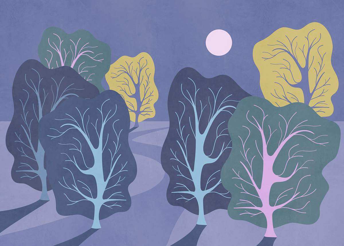 Papier peint panoramique Arbre Purple Nights - Papier peint Komar Flair