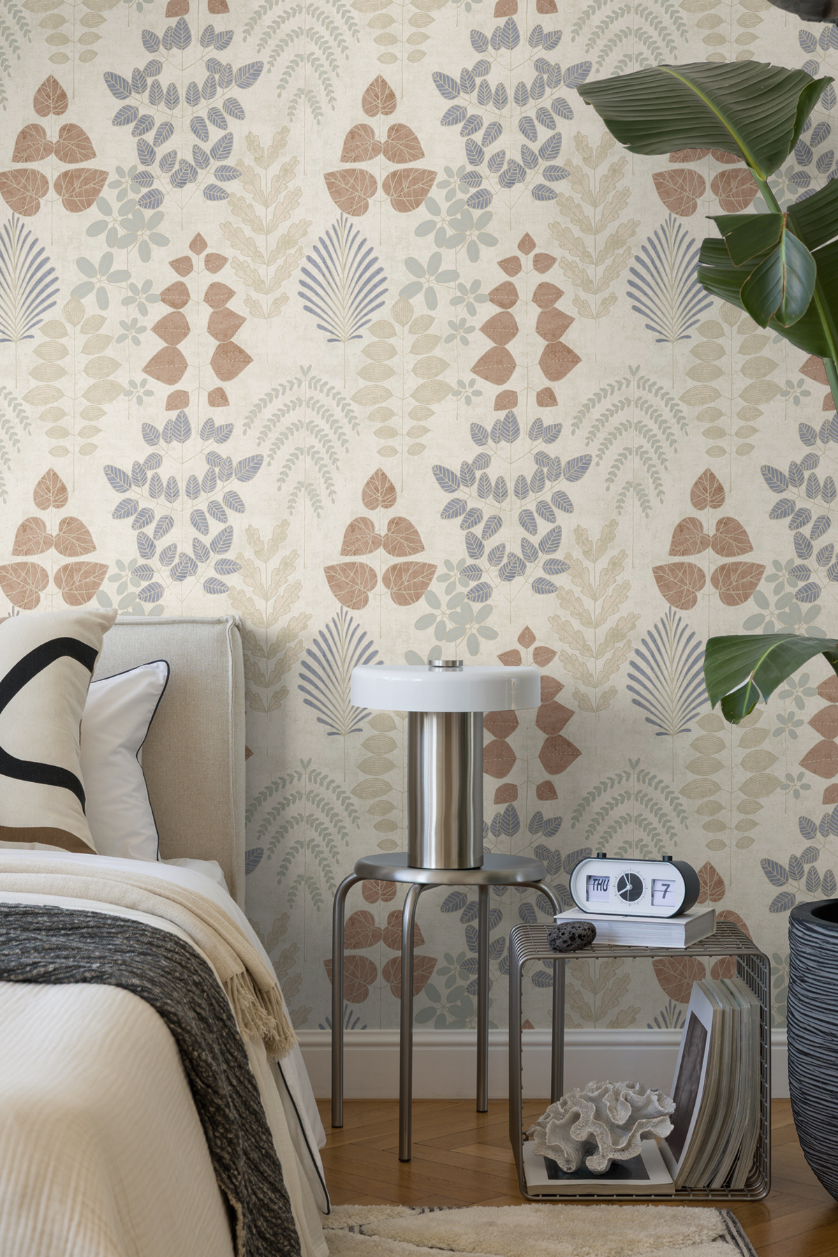 Papier peint Herbier Graphique Athyrium bleu beige - Nordic Feeling d'A.S. Création
