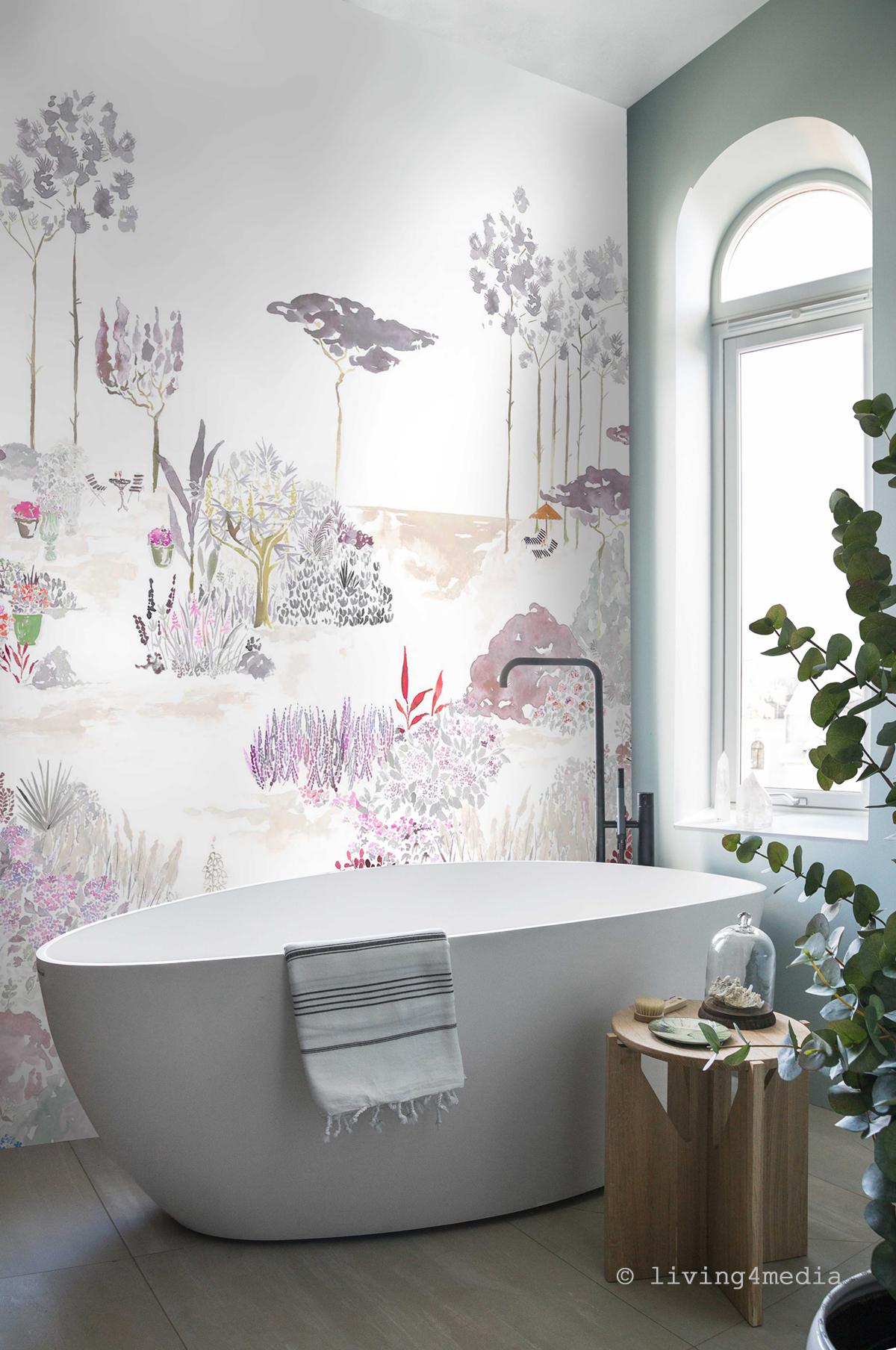 Papier peint panoramique Jardin de France Gris Rose A+B - 1/2/3/4/5/6/7/8 - Isidore Leroy