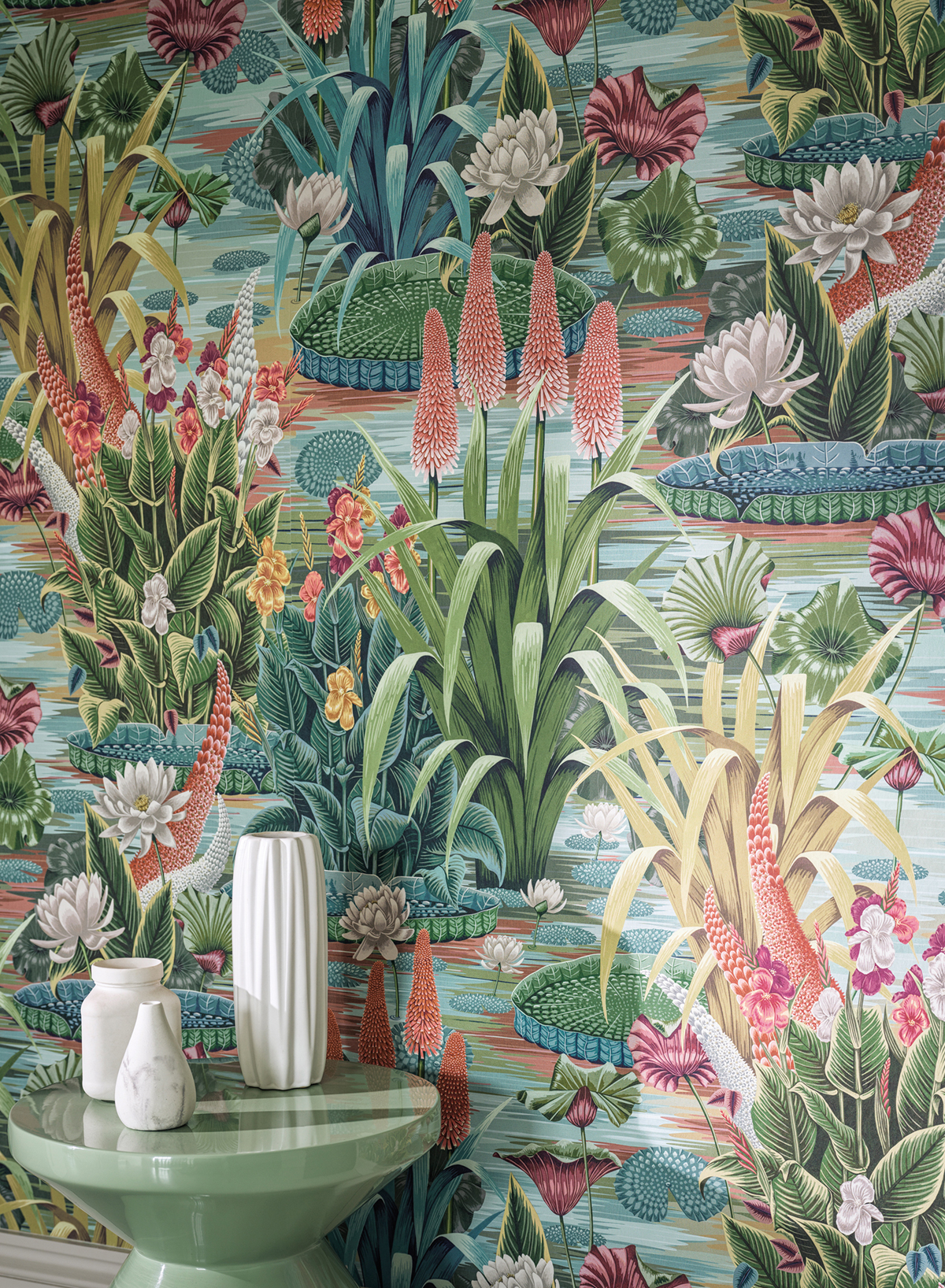 Papier peint Fleurs d'Eau Elysium bleu rose - Rhapsody d'Osborne & Little AMB3 | Réf. OSB-W7811-01