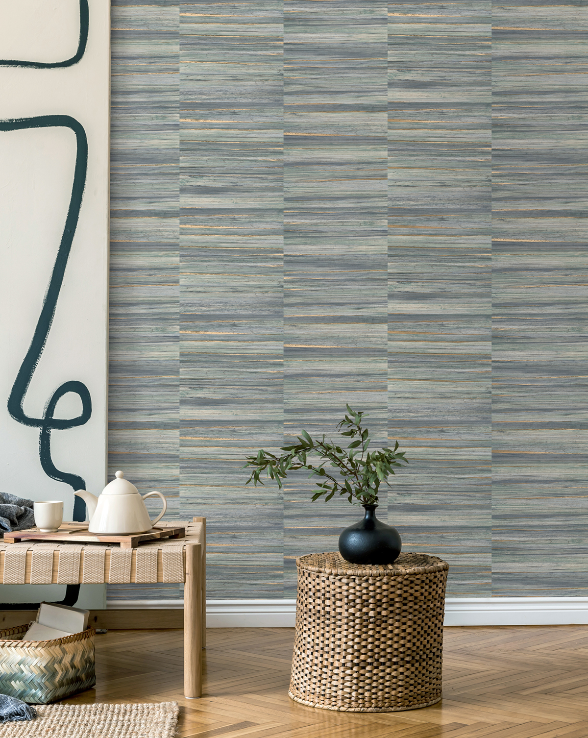 Papier peint Bois Bananier Rowan bleu doré - Harry de Lutèce | Réf. LTC-DL26745