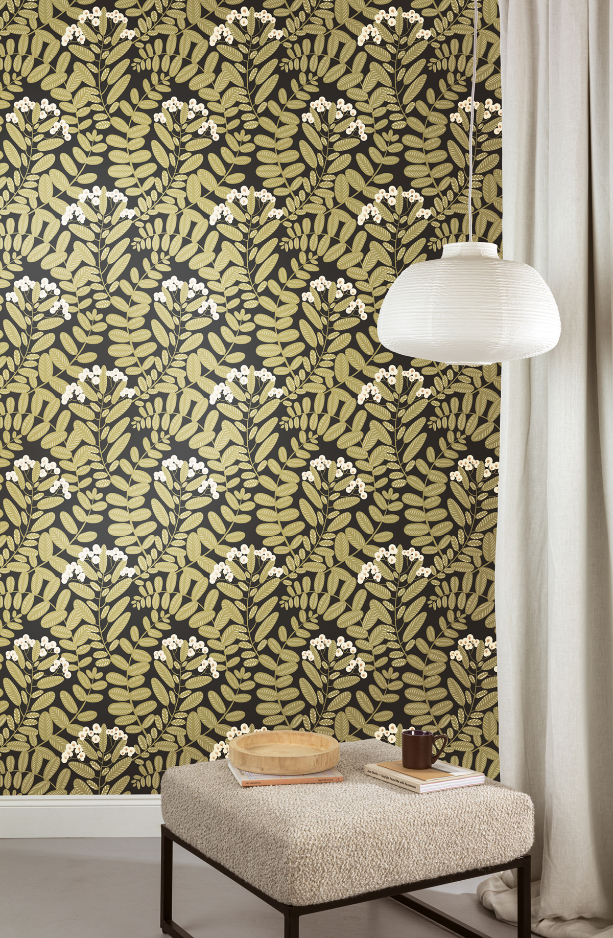 Papier peint Feuillage Fleuri Bodie olive doré - Mysa de Masureel | Réf. MAS-YSA004