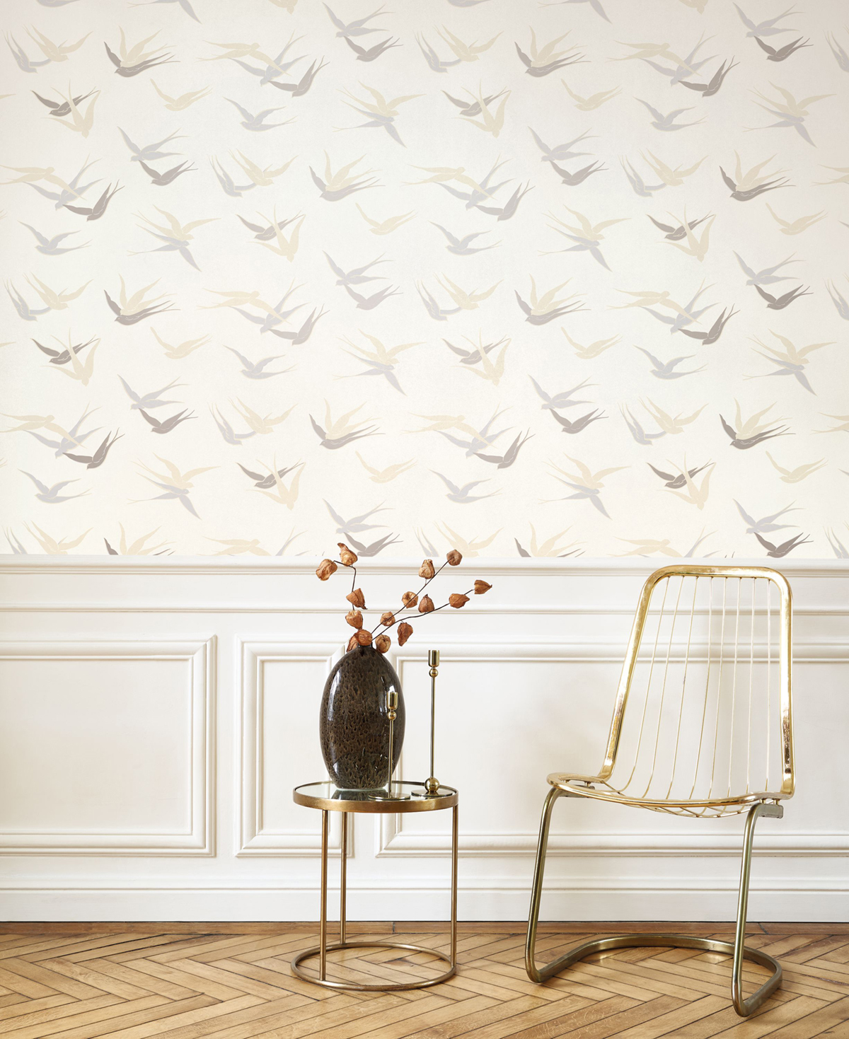 Papier peint Oiseau Hirondelle Swallow blanc beige - Twenties de Casadéco | Réf. TWNT88630212