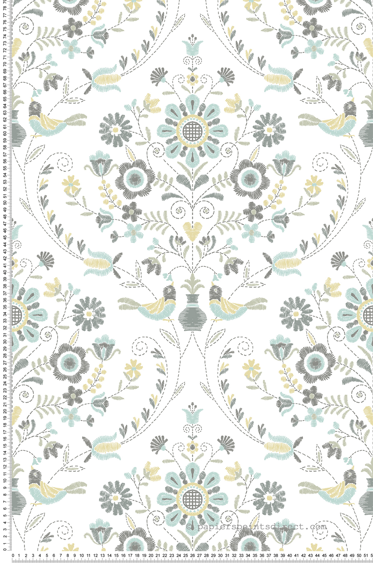 Papier peint Médaillon Crayonné Printanier Britt gris vert d'eau - Delicatesse de Lutèce | Réf. LTC-FD26510