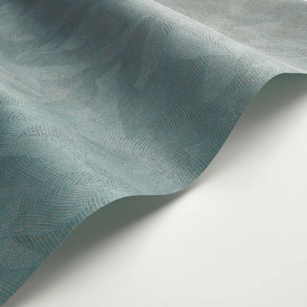 Papier peint Matière Feuille Masaya bleu paon cuivré - Riverside 4 de Casadéco AMBV | Réf. RIVI86426345