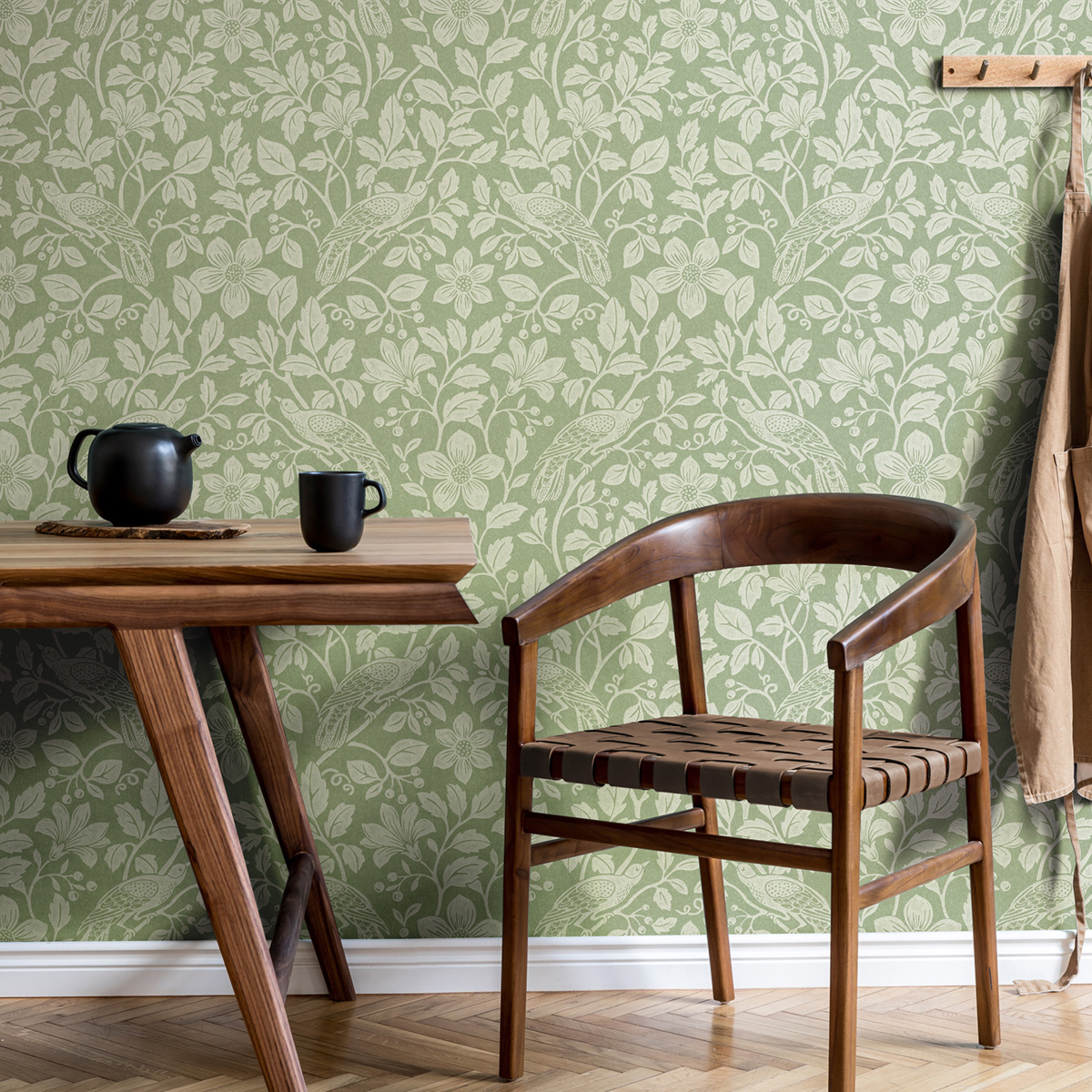 Papier peint Oiseau Floral Marlow vert - Beaux Arts de Lutèce | Réf. LTC-M1816