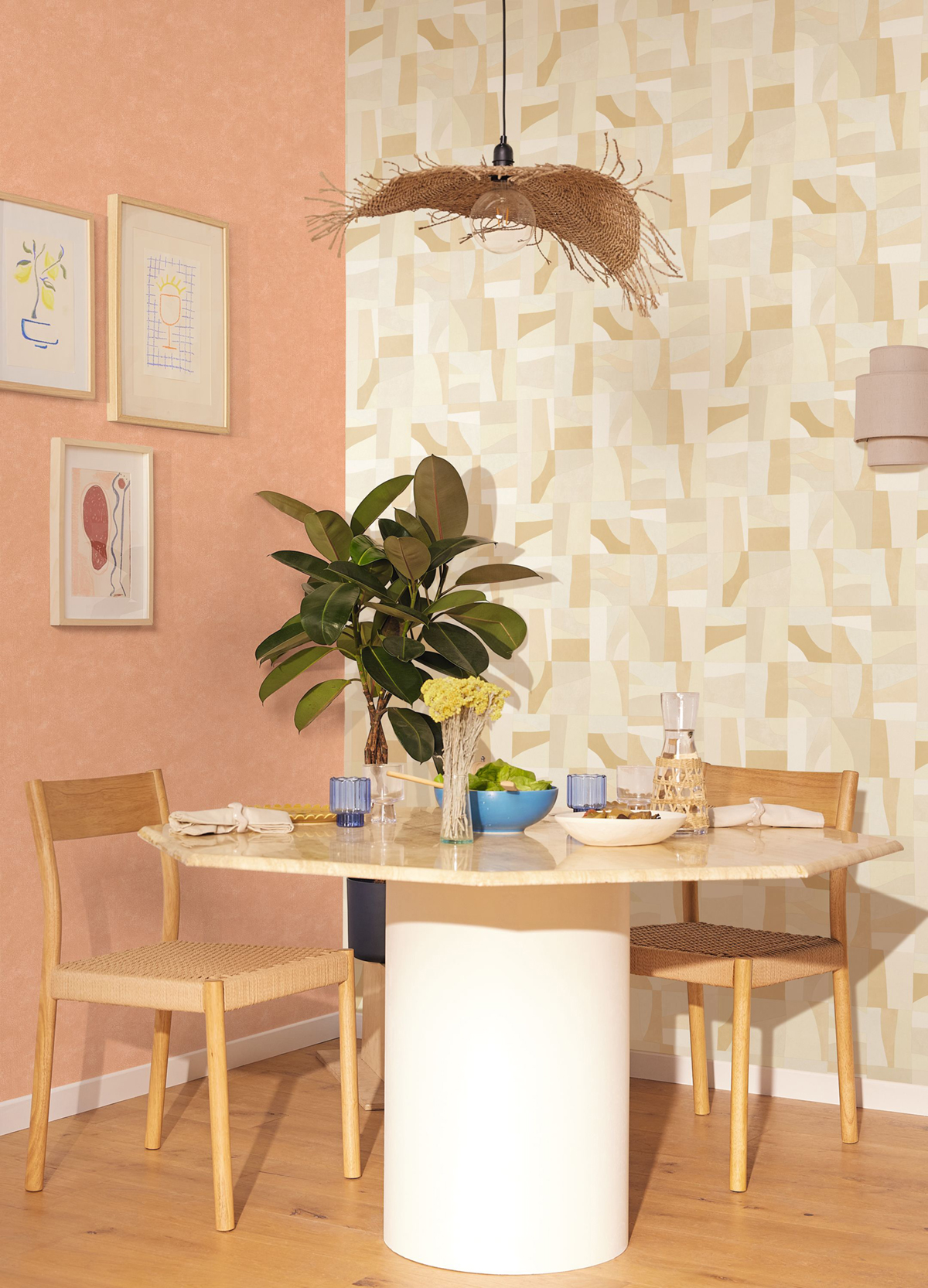 Papier peint Géométrique Aix beige rosé - Azur de Casélio | Réf. AZU105461152