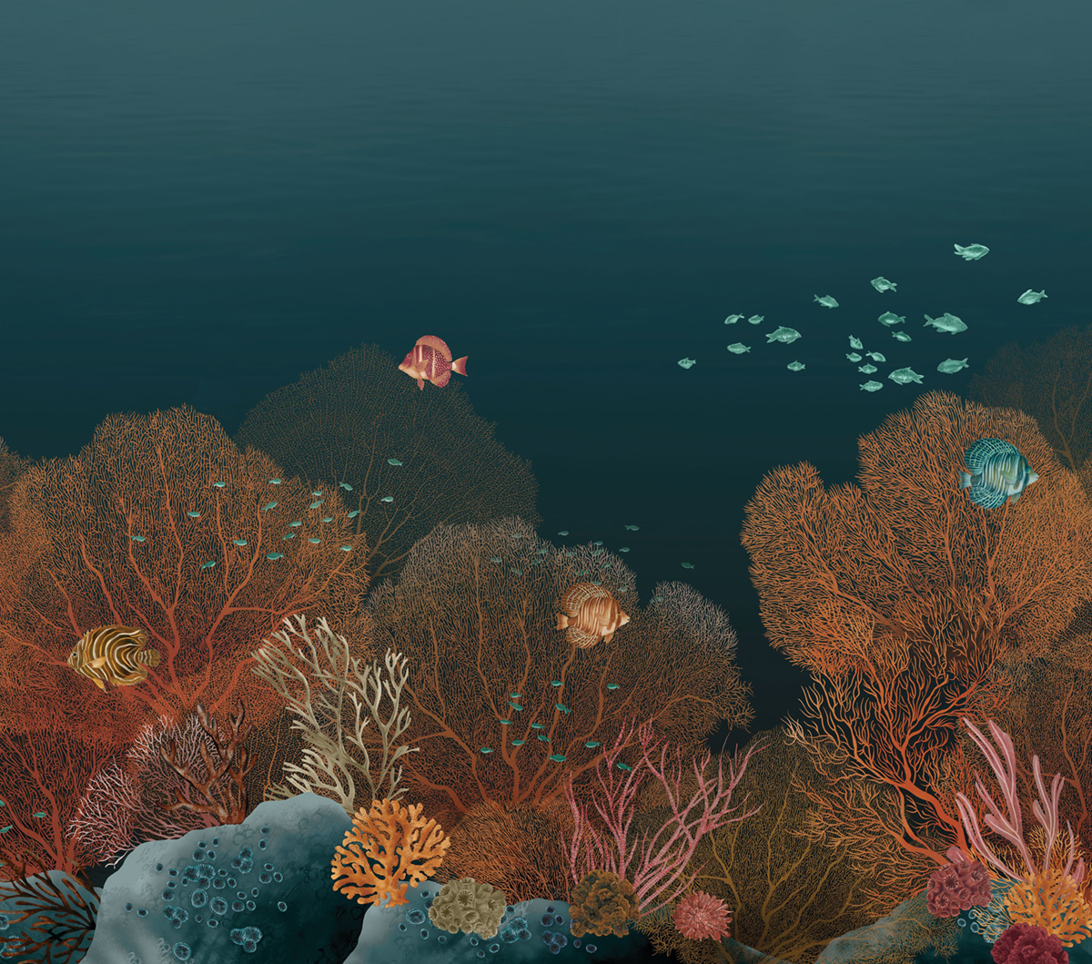 Papier peint panoramique Aquarium Polynésie bleu marine - Panoramas 4 de Casamance | Réf. CAS-76792038