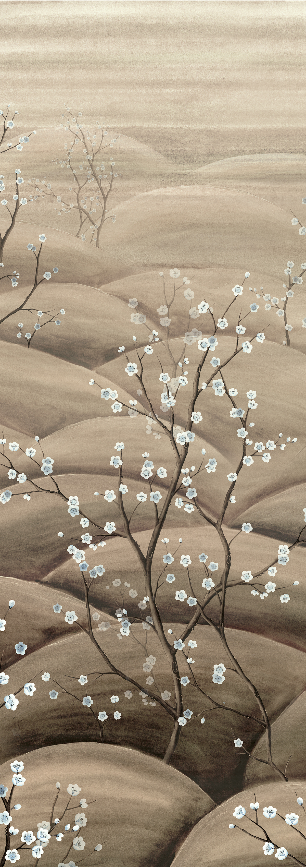 Papier peint panoramique Paysage Floral Japonais Sakura taupe - C H300 - Traces de Masureel | Réf. MAS-DGTRA5013-300