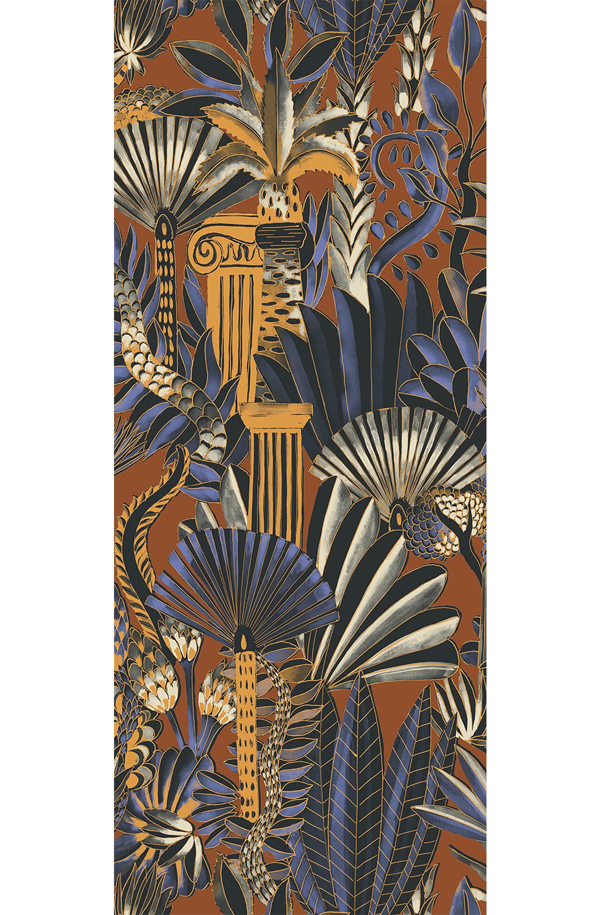 Papier peint panoramique Jungle Antique Trésor orange brique - B H260 - Wall Designs IV de Masureel | Réf. MAS-DG4TRE1032-260