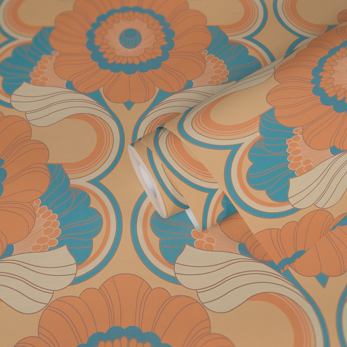 Papier peint Fleur Vintage orange bleu - Retro Chic d'A.S. Création | Réf. AS-395302