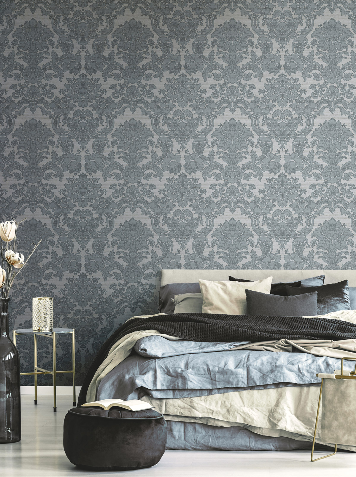 Papier peint Fleur Médaillon bleu d'eau irisé- Opera de Montecolino | Réf. MC-OP33346