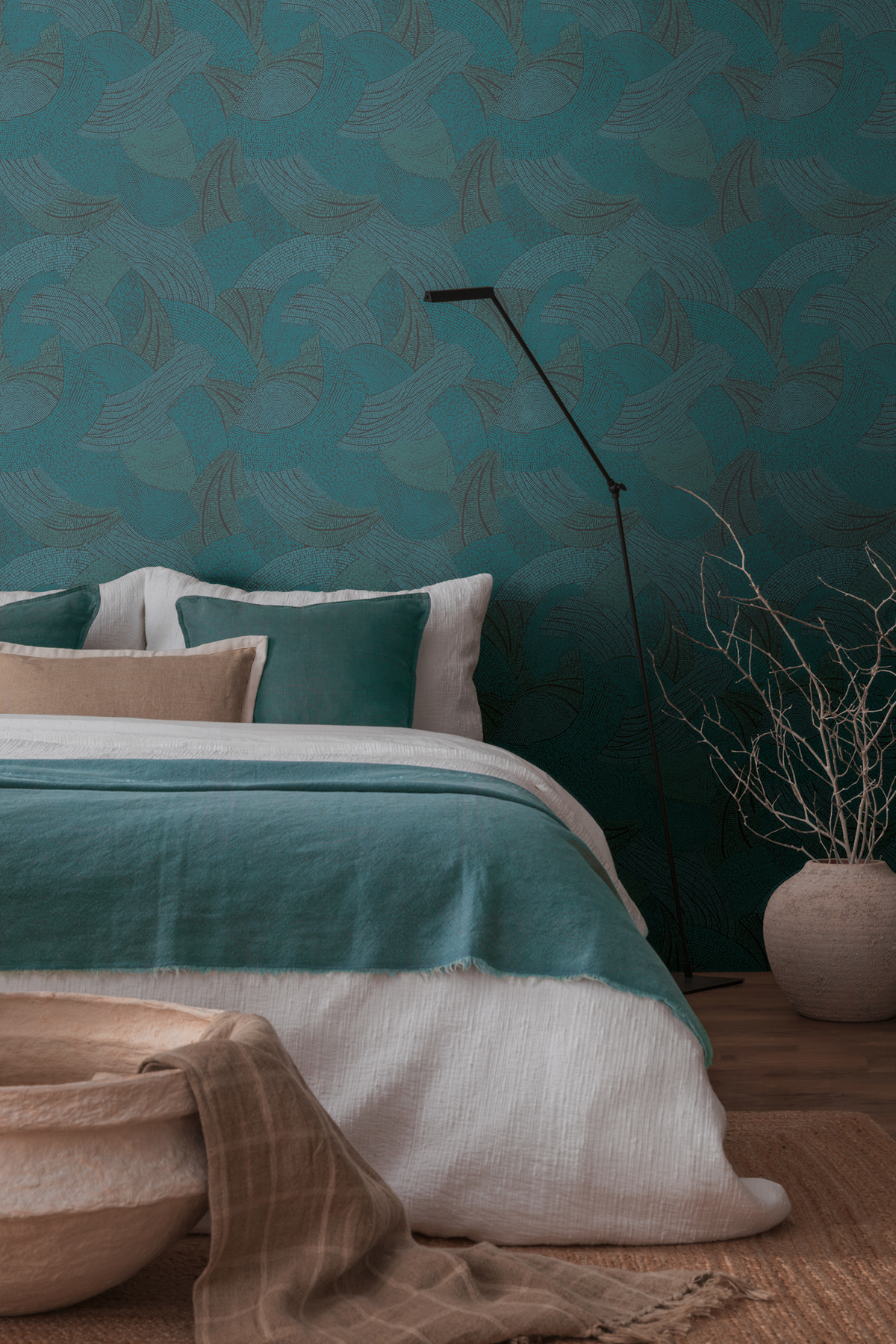 Papier peint Vagues Féériques bleu canard - French Affair d'A.S. Création AMB2 | Réf. AS-399353